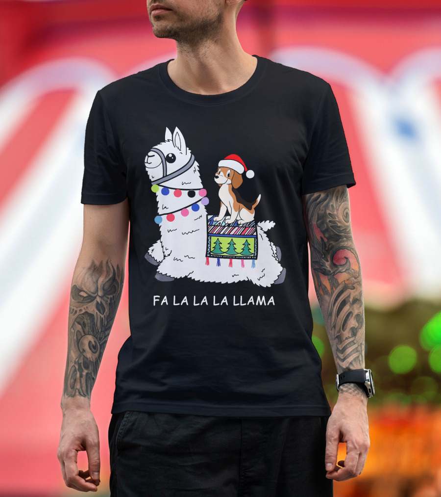 Fa La La La Llama Santa Beagle Festive Christmas Ride T-Shirt