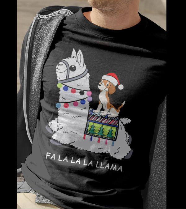 Fa La La La Llama Santa Beagle Festive Christmas Ride T-Shirt