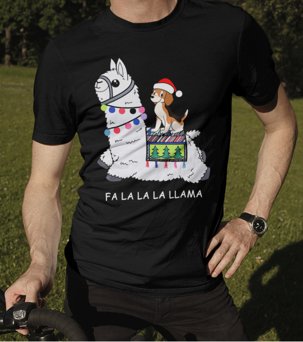 Fa La La La Llama Santa Beagle Festive Christmas Ride T-Shirt