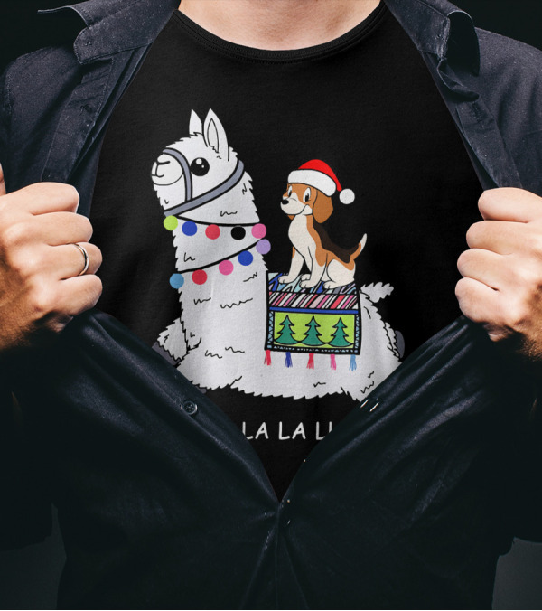 Fa La La La Llama Santa Beagle Festive Christmas Ride T-Shirt