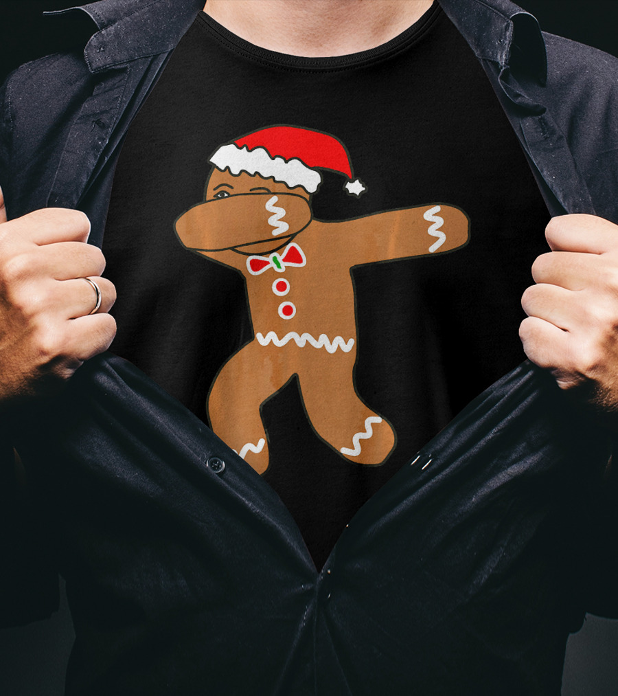Dabbing Gingerbread Man In Santa Hat T-Shirt