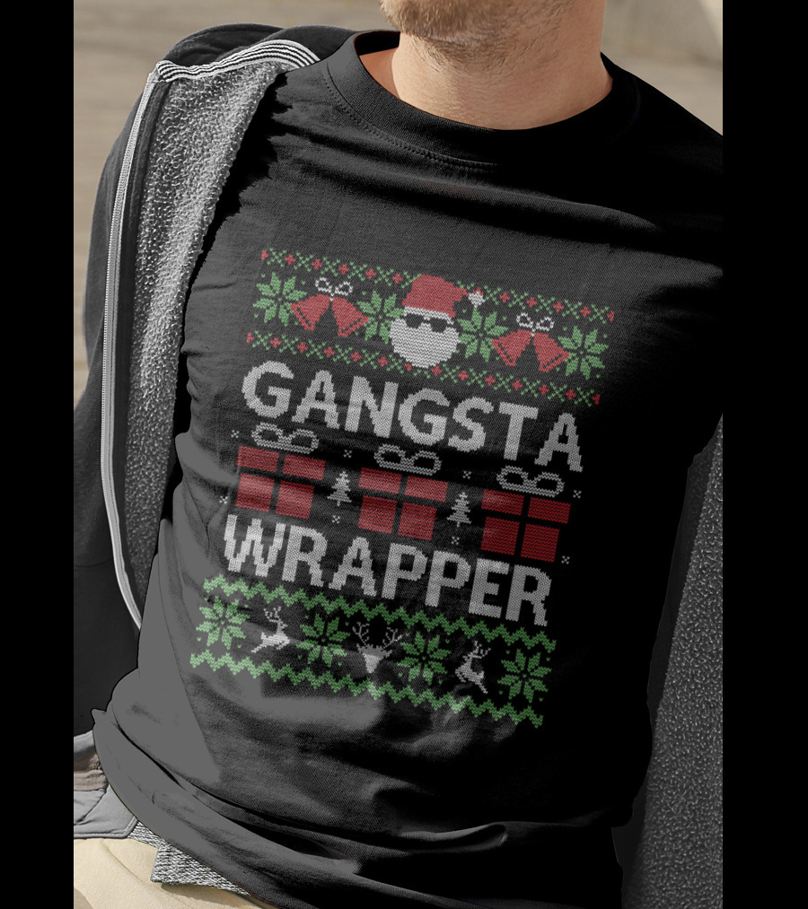 LONG SLEEVE Gangsta Wrapper Santa Presents Ugly Christmas T-Shirt