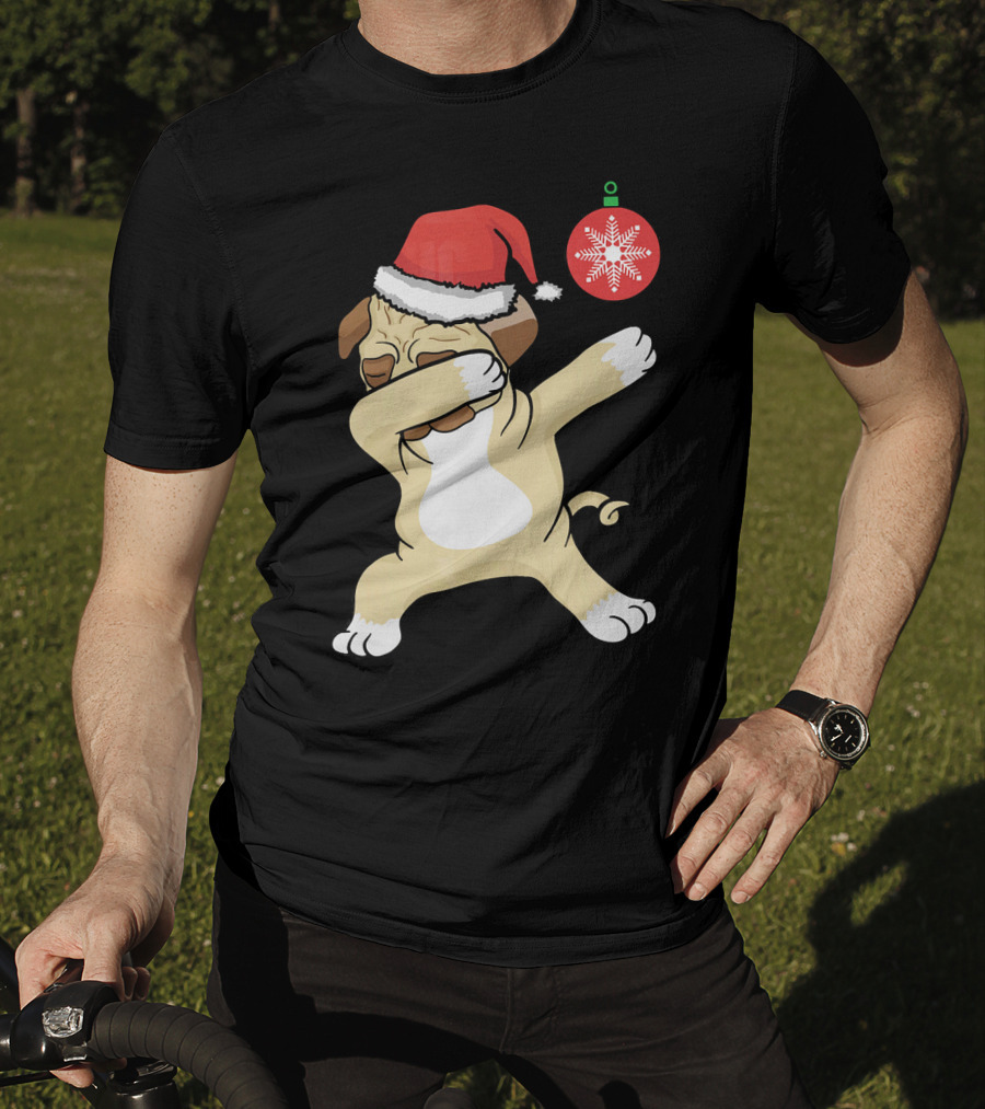 Christmas Pug Dabbing With Santa Hat And Red T-Shirt