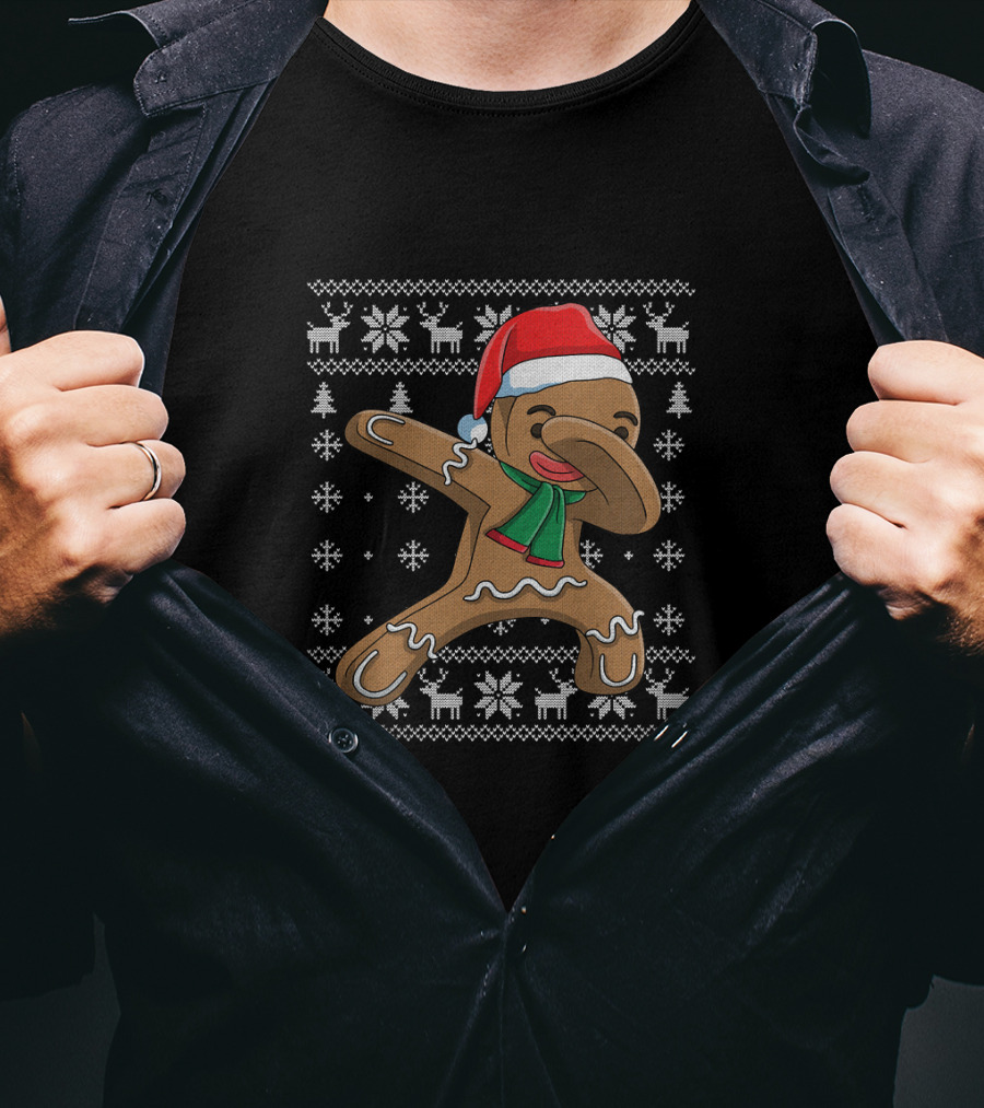 Festive Dabbing Gingerbread Man Christmas T-Shirt