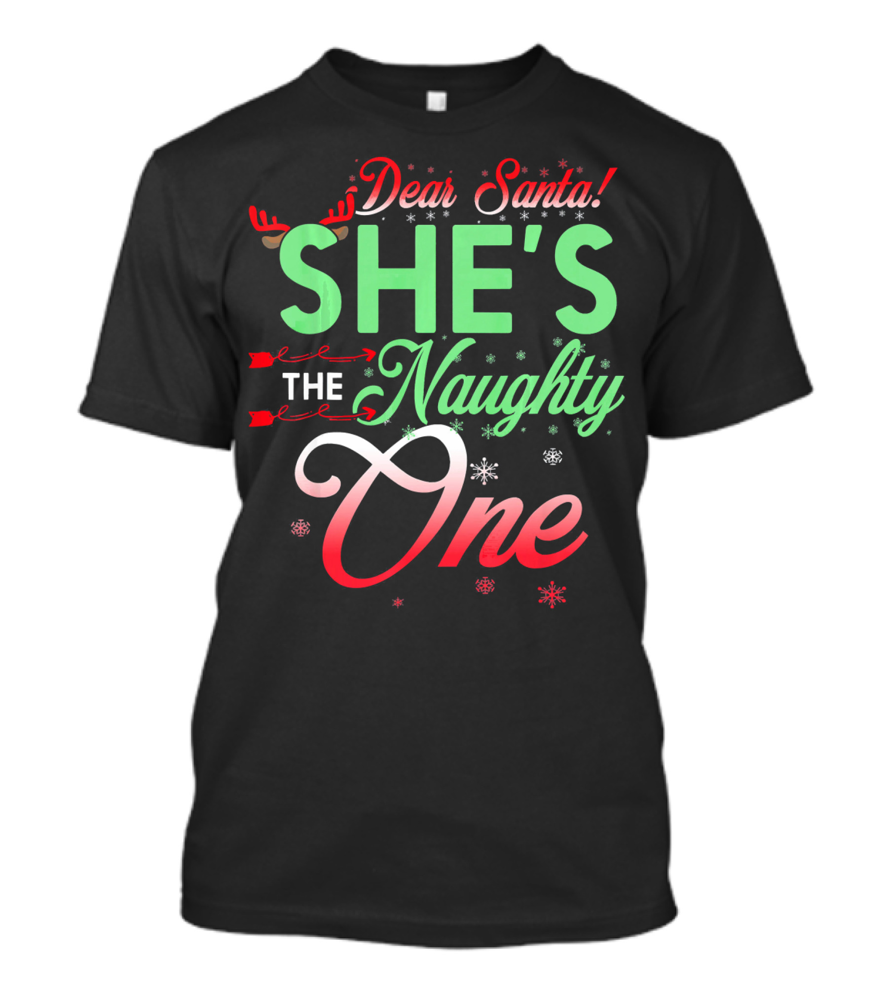 Dear Santa She's The Naughty One Christmas Couple Matching T-Shirt
