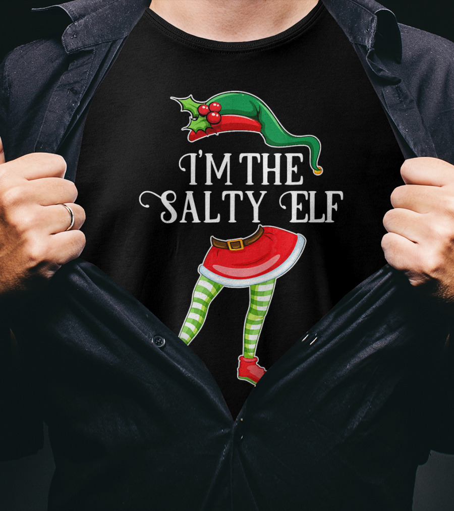 I'M THE SALTY ELF Christmas Hat And Striped Legs With Red Shoes T-Shirt