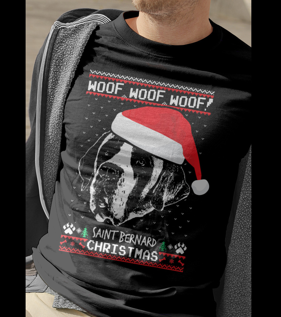 Woof Woof Woof Saint Bernard Christmas T-Shirt