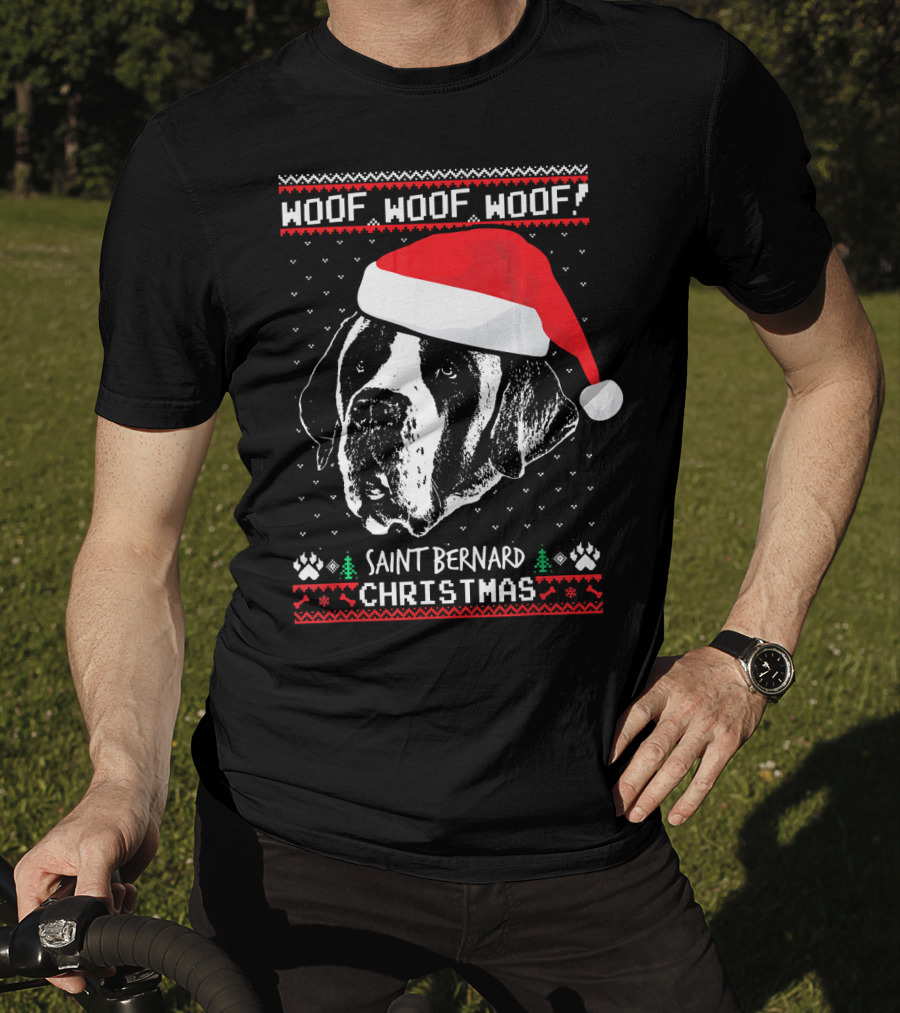 Woof Woof Woof Saint Bernard Christmas T-Shirt