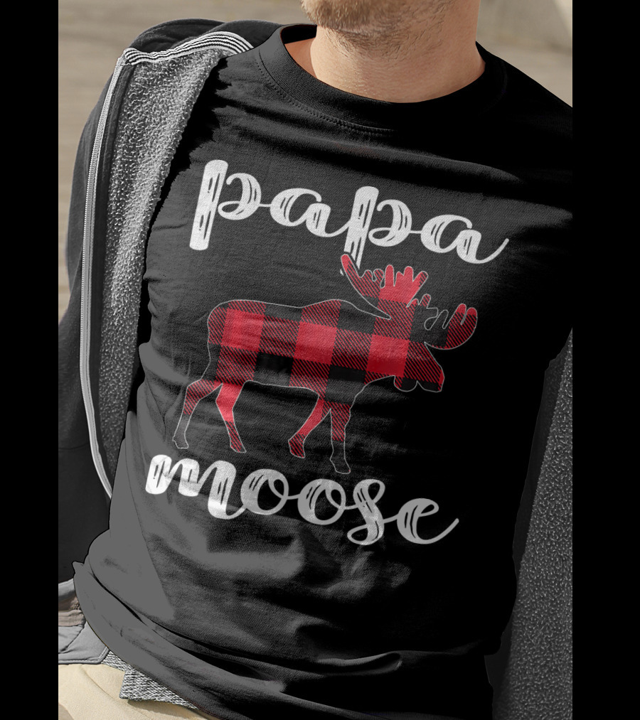 Papa Moose Matching Family Christmas Clo Buffalo Plaid Moose T-Shirt