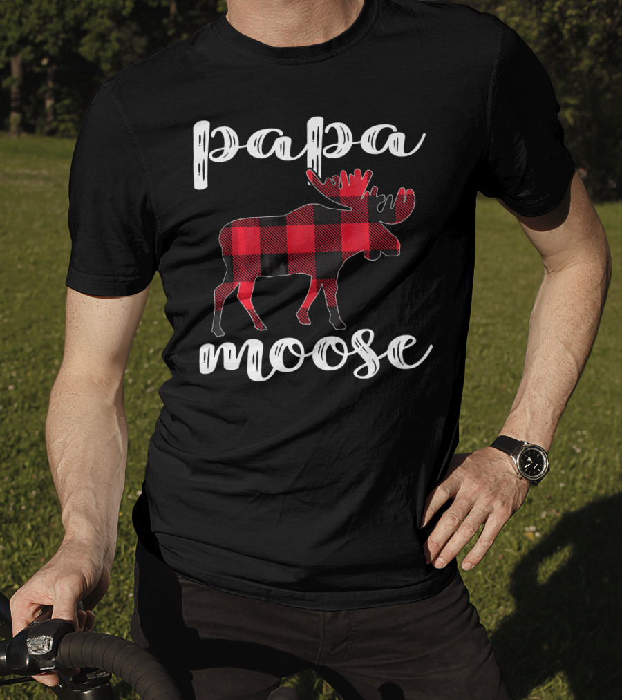 Papa Moose Matching Family Christmas Clo Buffalo Plaid Moose T-Shirt