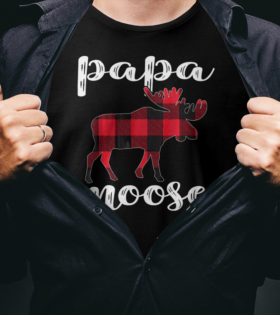 Papa Moose Matching Family Christmas Clo Buffalo Plaid Moose T-Shirt