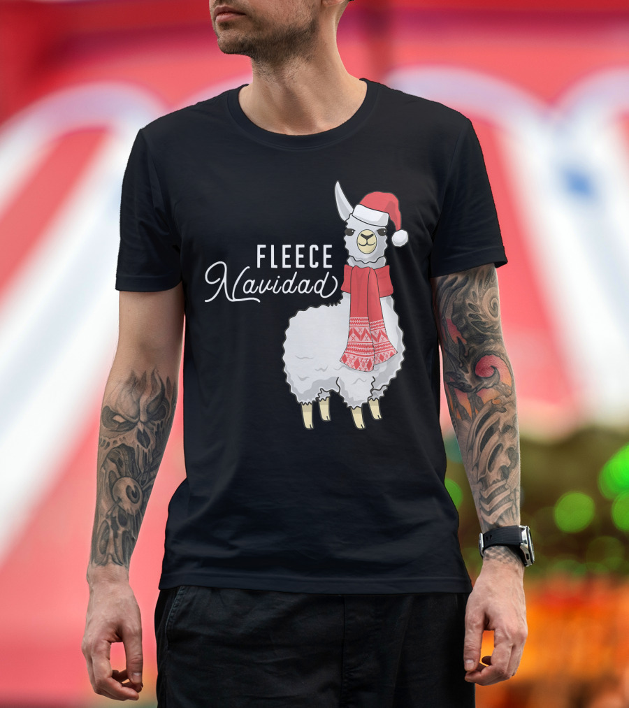 Fleece Navidad Christmas Llama Santa Hat Scarf T-Shirt