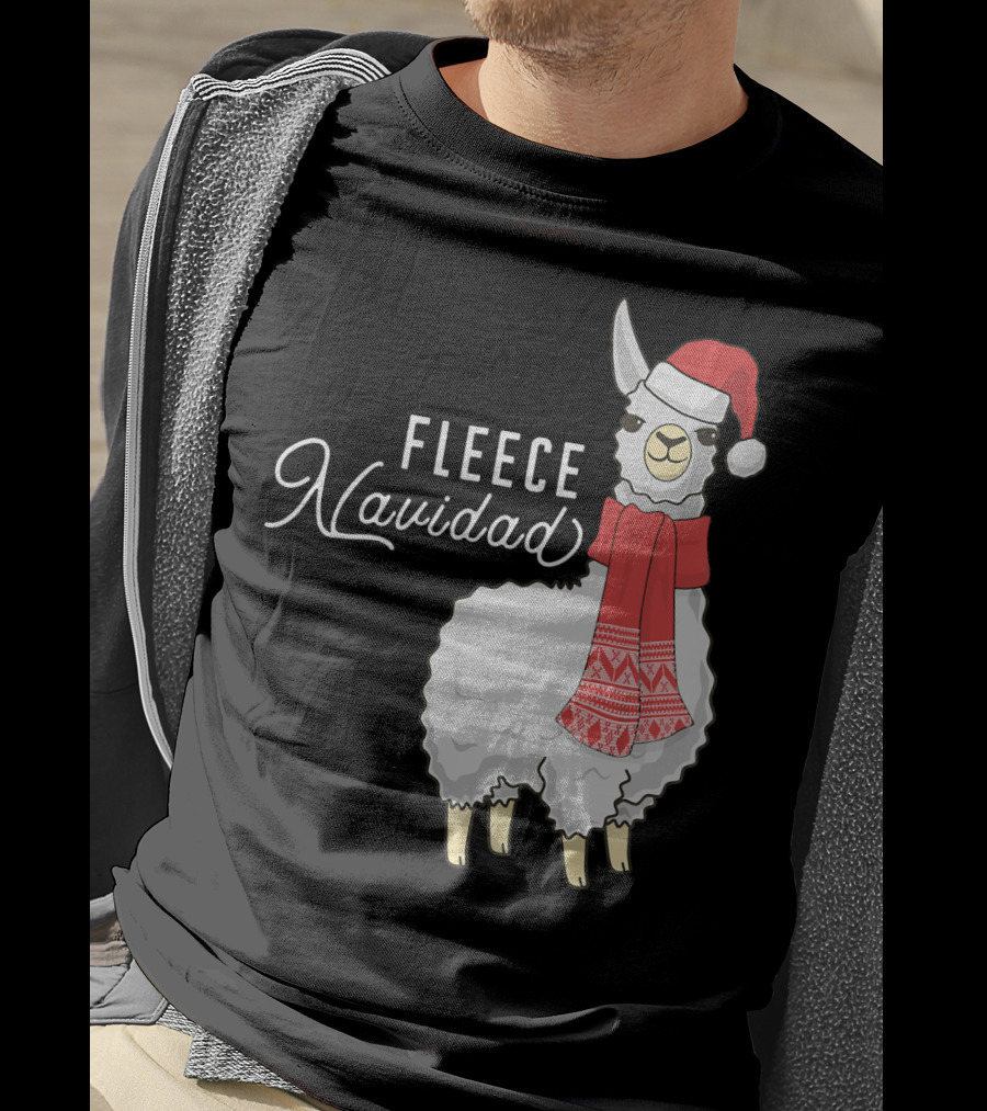 Fleece Navidad Christmas Llama Santa Hat Scarf T-Shirt