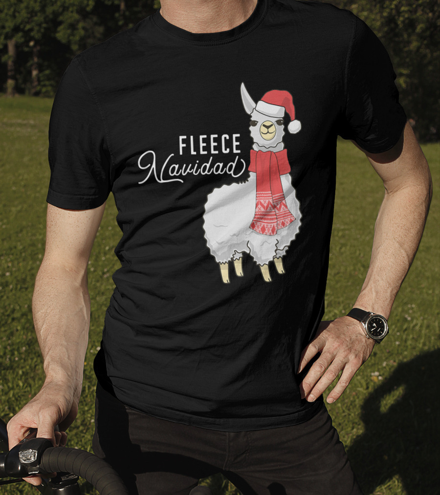 Fleece Navidad Christmas Llama Santa Hat Scarf T-Shirt