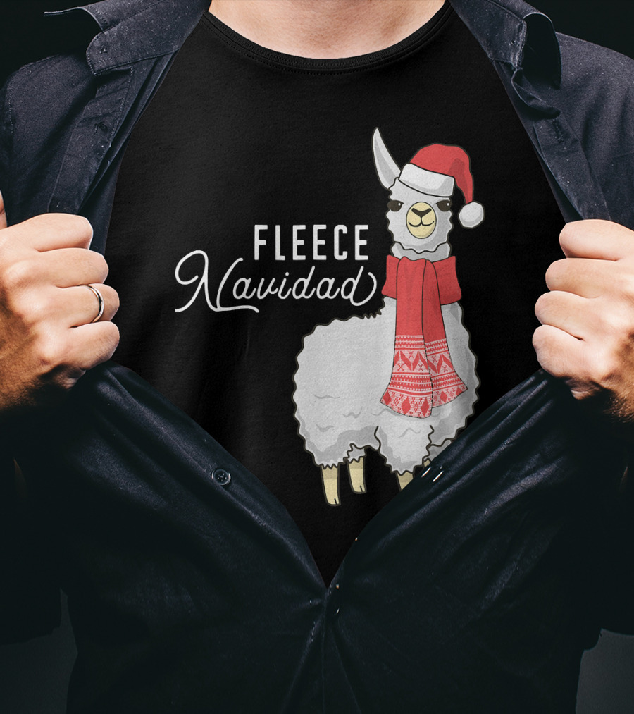 Fleece Navidad Christmas Llama Santa Hat Scarf T-Shirt