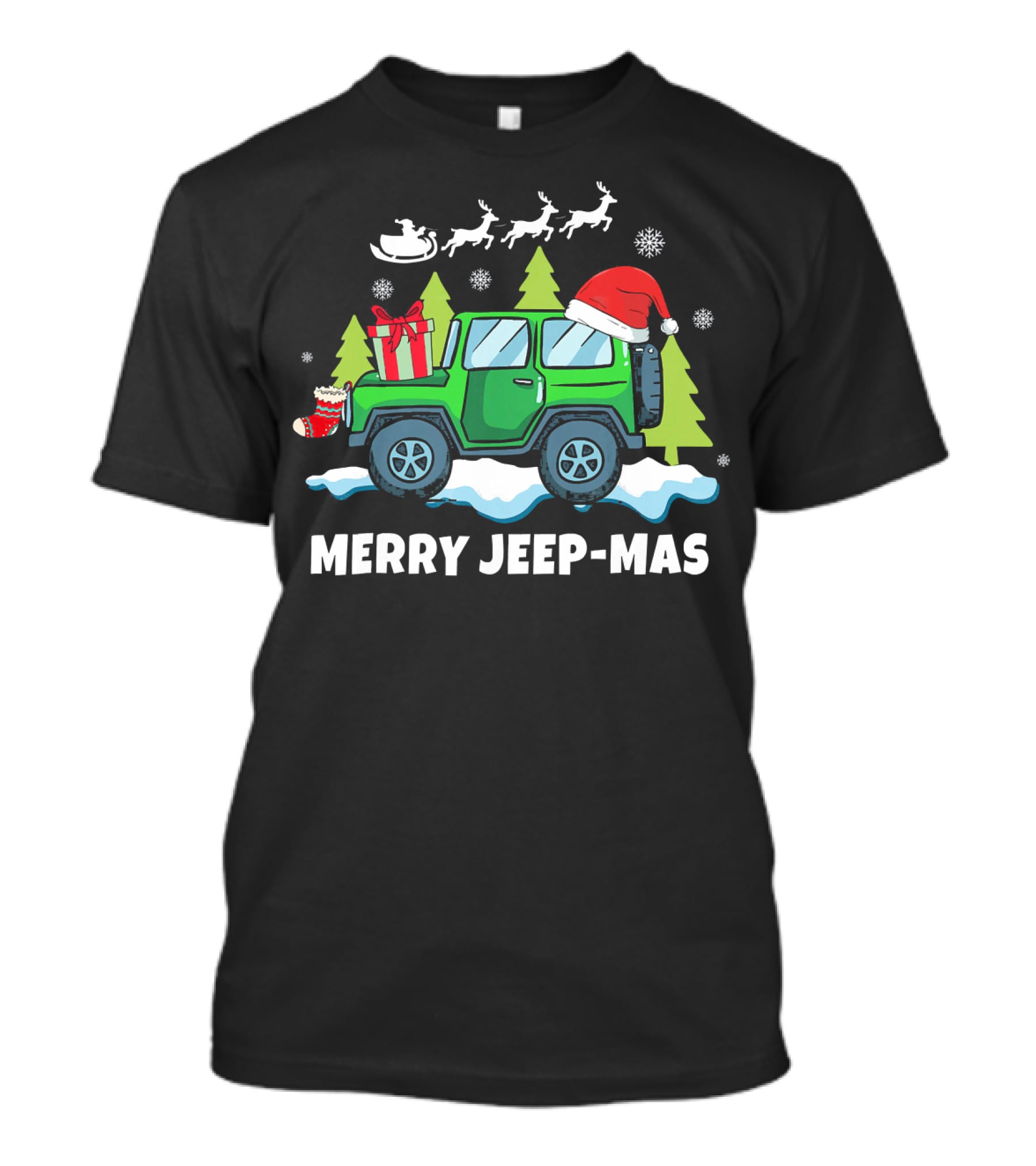 Merry Jeep-Mas Christmas SUV With Santa Hat And Reindeer T-Shirt