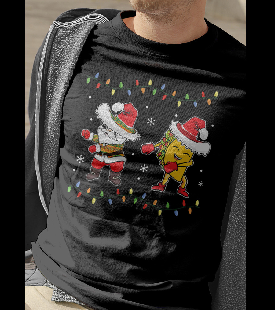 Santa And Taco Flossing In Sombrero Christmas T-Shirt