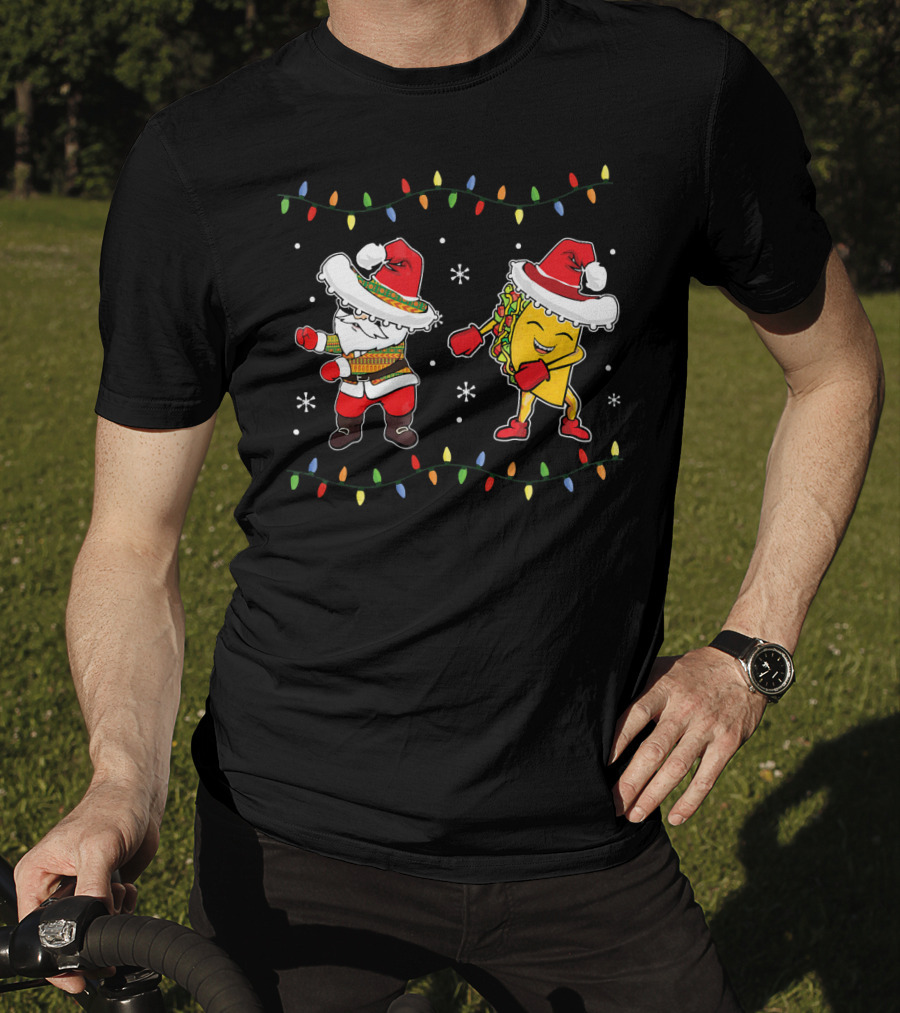 Santa And Taco Flossing In Sombrero Christmas T-Shirt