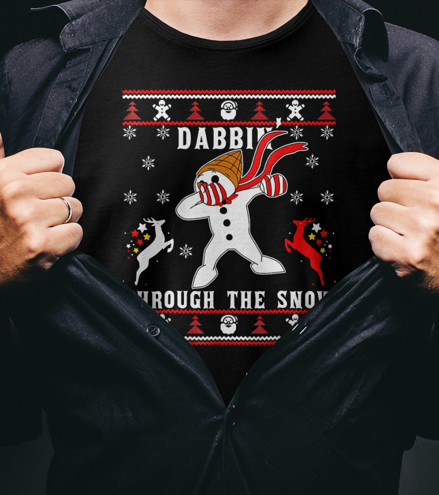 Dabbin' Through The Snow MrBingle Reindeer Snowflakes T-Shirt