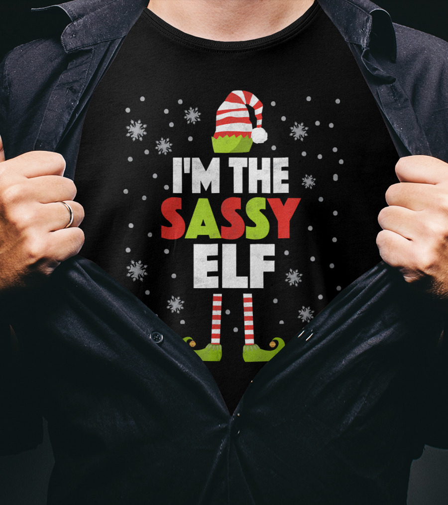 I'm The Sassy Elf Christmas Snowflake Hat Boot Stripes T-Shirt