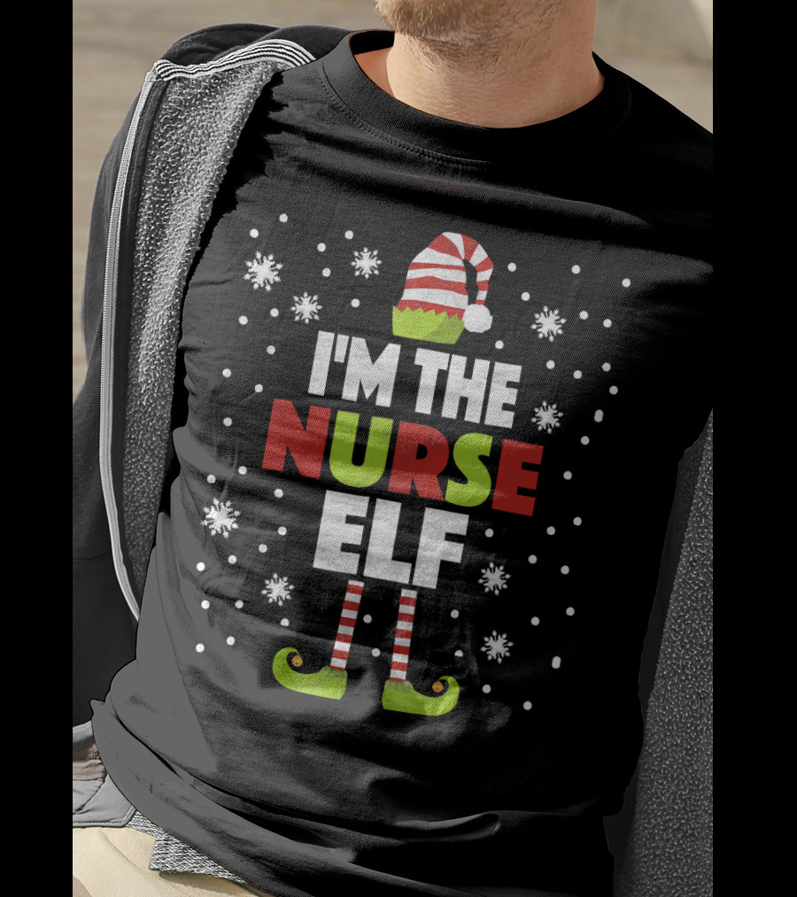 I'm The Nurse Elf Christmas Snowflake Stripes T-Shirt