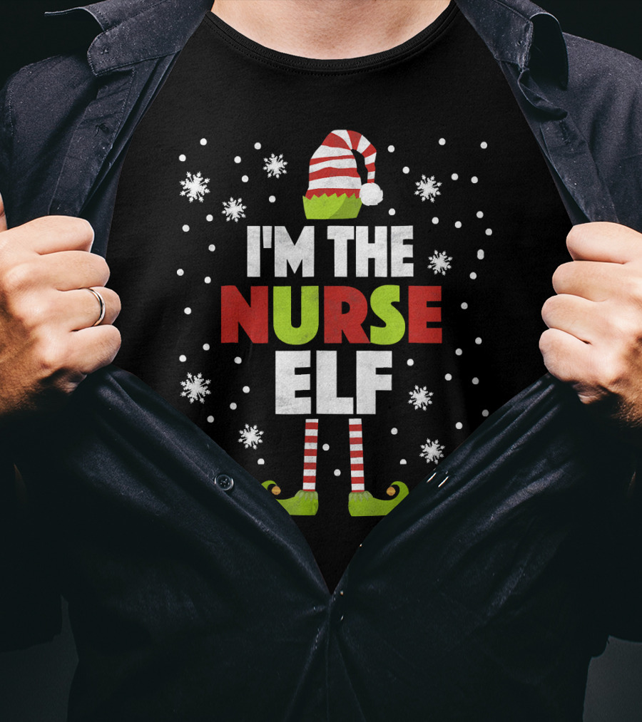 I'm The Nurse Elf Christmas Snowflake Stripes T-Shirt