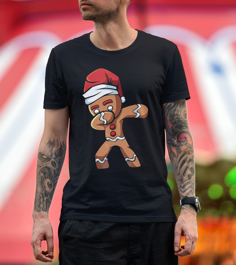 Dabbing Gingerbread Man Santa Hat Holiday Dance T-Shirt
