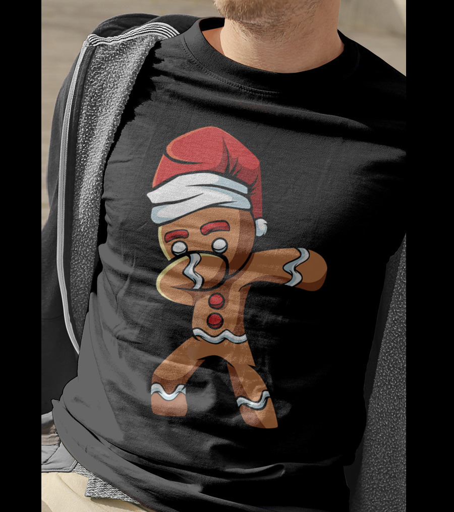 Dabbing Gingerbread Man Santa Hat Holiday Dance T-Shirt