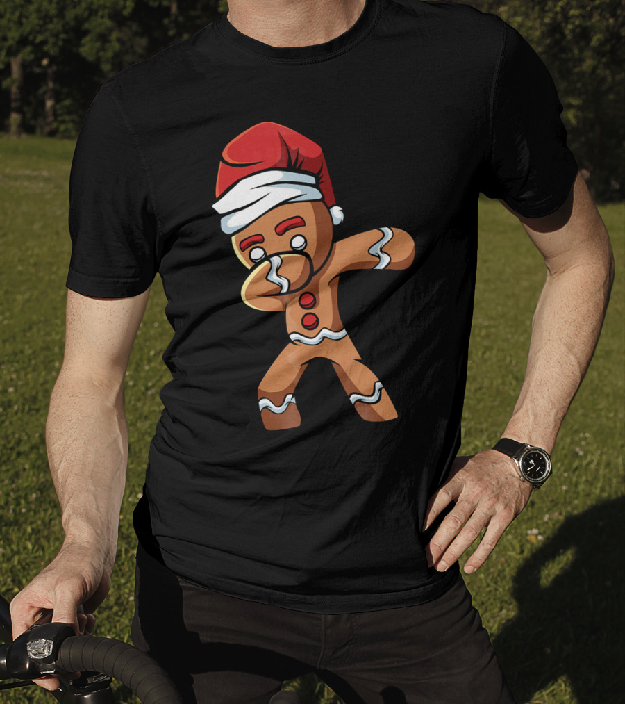 Dabbing Gingerbread Man Santa Hat Holiday Dance T-Shirt