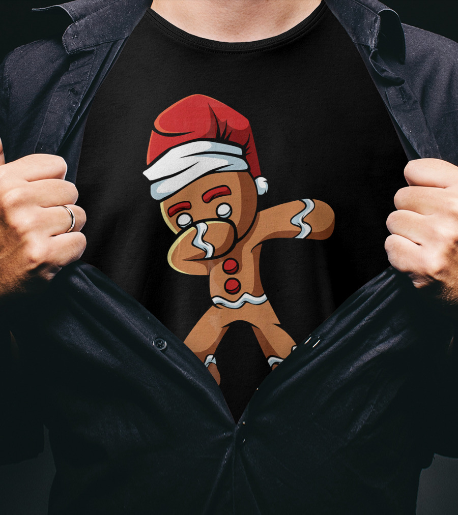 Dabbing Gingerbread Man Santa Hat Holiday Dance T-Shirt