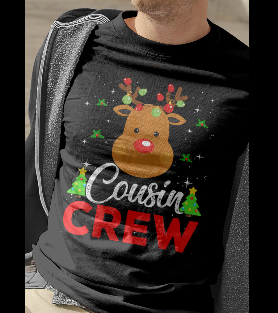 Cousin Crew Funny Reindeer Family Christmas Matching Holiday Trees T-Shirt