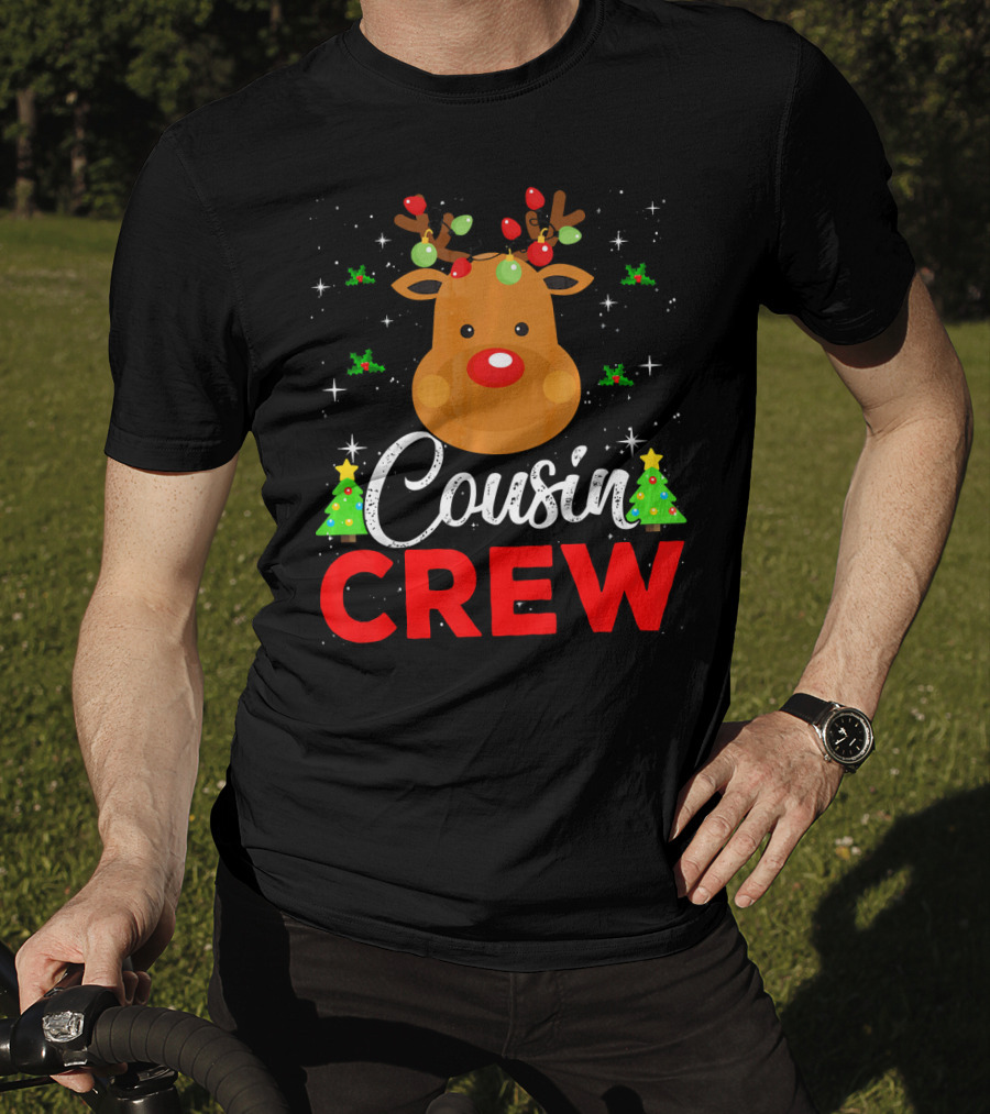 Cousin Crew Funny Reindeer Family Christmas Matching Holiday Trees T-Shirt