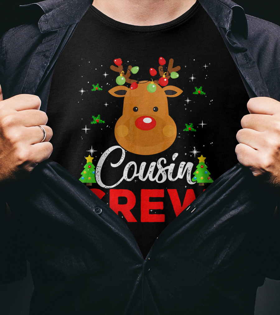 Cousin Crew Funny Reindeer Family Christmas Matching Holiday Trees T-Shirt