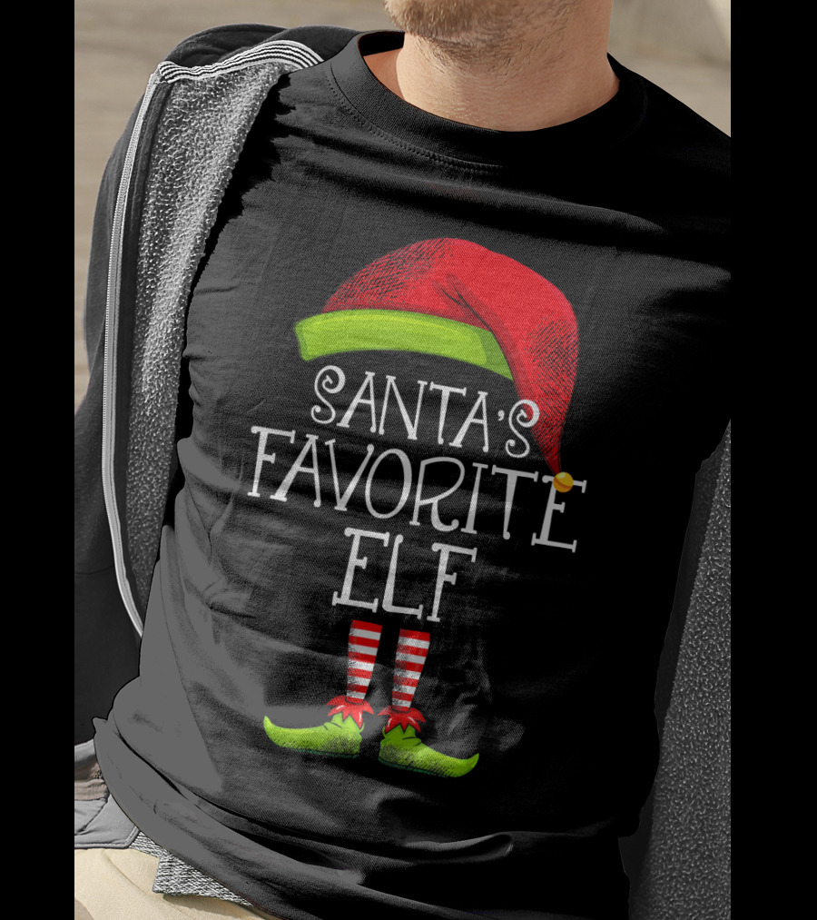 Santa's Favorite Elf Red Hat And Striped Socks T-Shirt