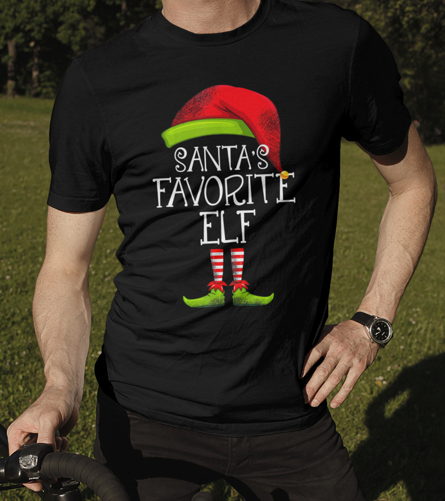 Santa's Favorite Elf Red Hat And Striped Socks T-Shirt