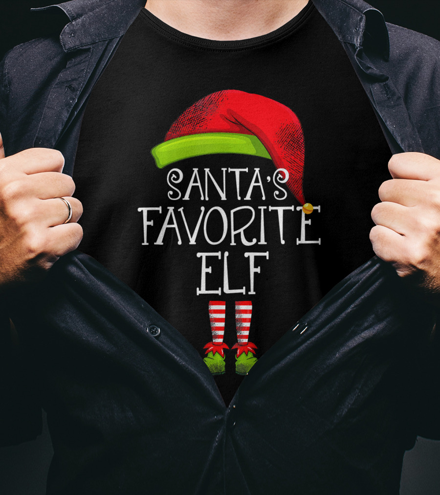 Santa's Favorite Elf Red Hat And Striped Socks T-Shirt