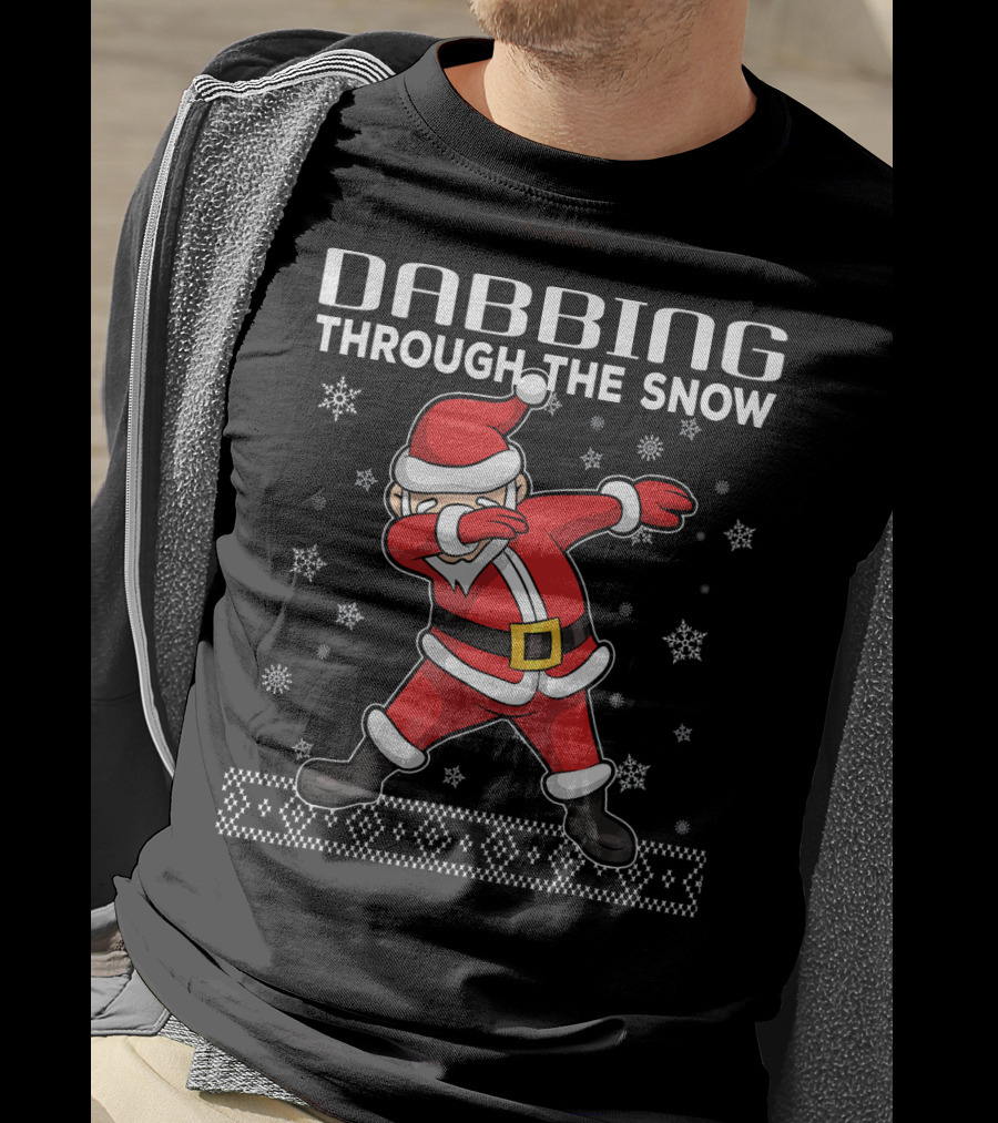 Dabbing Through The Snow Santa Claus Christmas Sweater Snowflakes T-Shirt