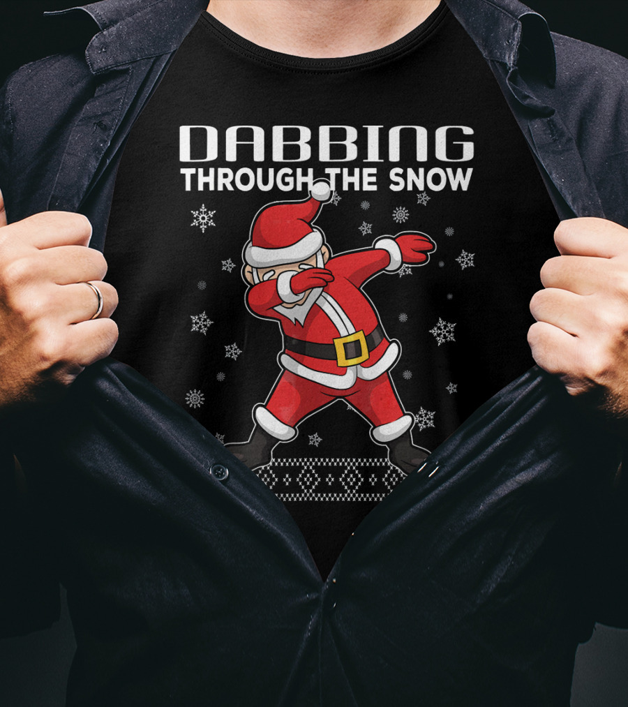 Dabbing Through The Snow Santa Claus Christmas Sweater Snowflakes T-Shirt