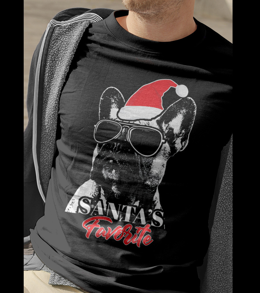 Santa's Favorite French Bulldog Wearing Sunglasses And Hat T-Shirt