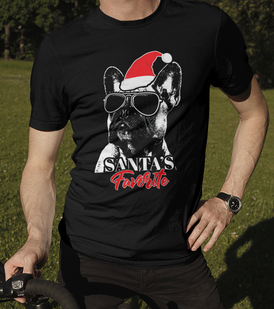 Santa's Favorite French Bulldog Wearing Sunglasses And Hat T-Shirt