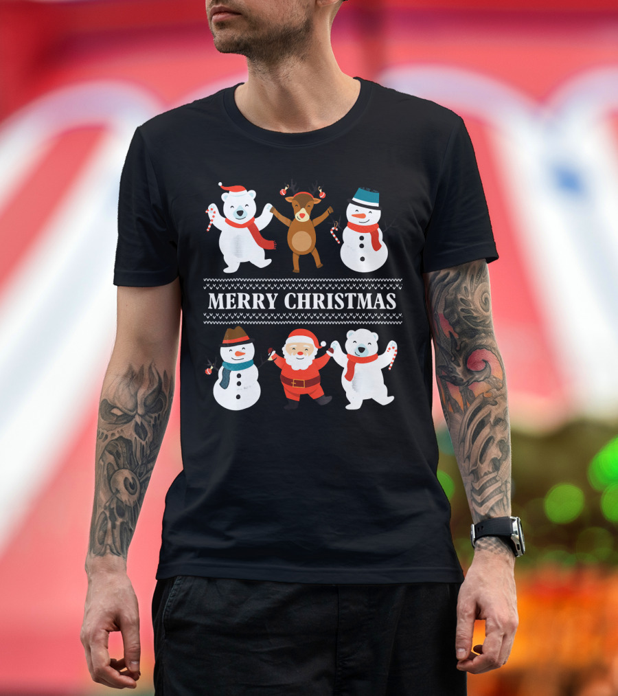 Merry Christmas Bears Snowmen Reindeer Santa Claus T-Shirt