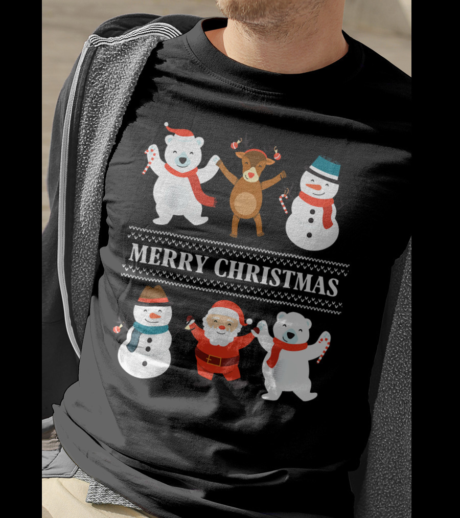 Merry Christmas Bears Snowmen Reindeer Santa Claus T-Shirt