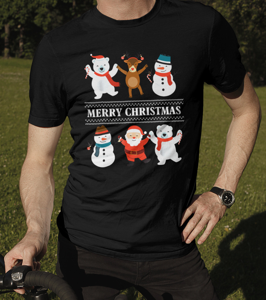 Merry Christmas Bears Snowmen Reindeer Santa Claus T-Shirt