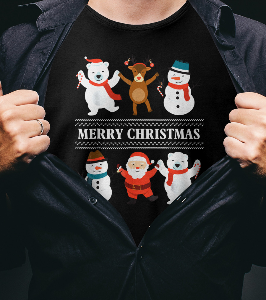 Merry Christmas Bears Snowmen Reindeer Santa Claus T-Shirt