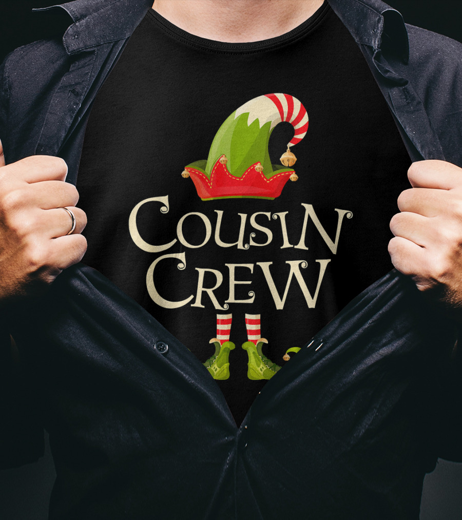 Cousin Crew Elf Matching Family Christmas Hat And Shoes T-Shirt