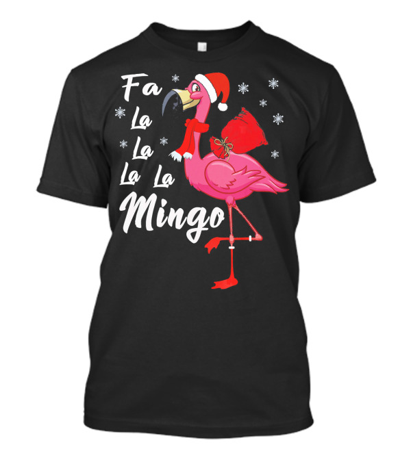 Fa La La La La Mingo Flamingo Santa Hat Snowflakes T-Shirt
