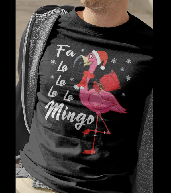 Fa La La La La Mingo Flamingo Santa Hat Snowflakes T-Shirt