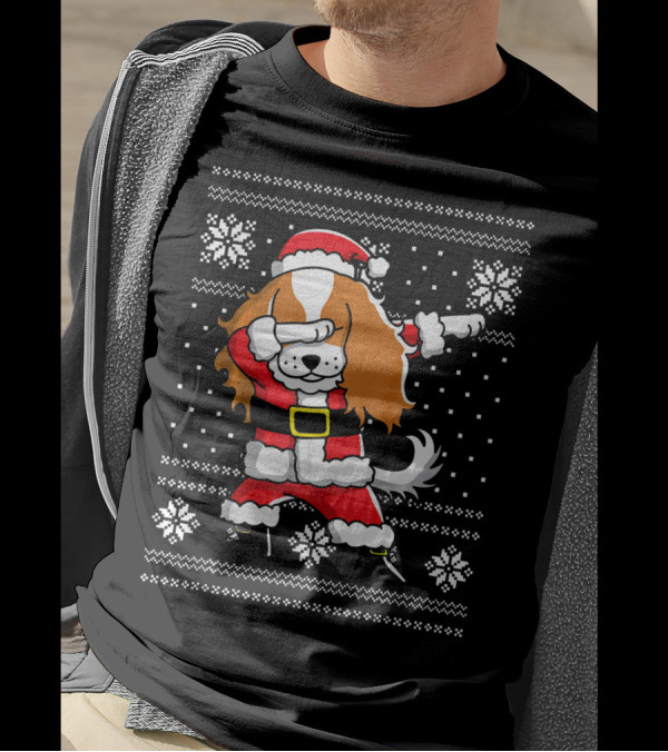 Dabbing Cavalier King Charles Spaniel Santa Ugly Christmas T-Shirt