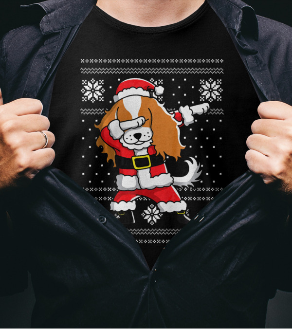 Dabbing Cavalier King Charles Spaniel Santa Ugly Christmas T-Shirt