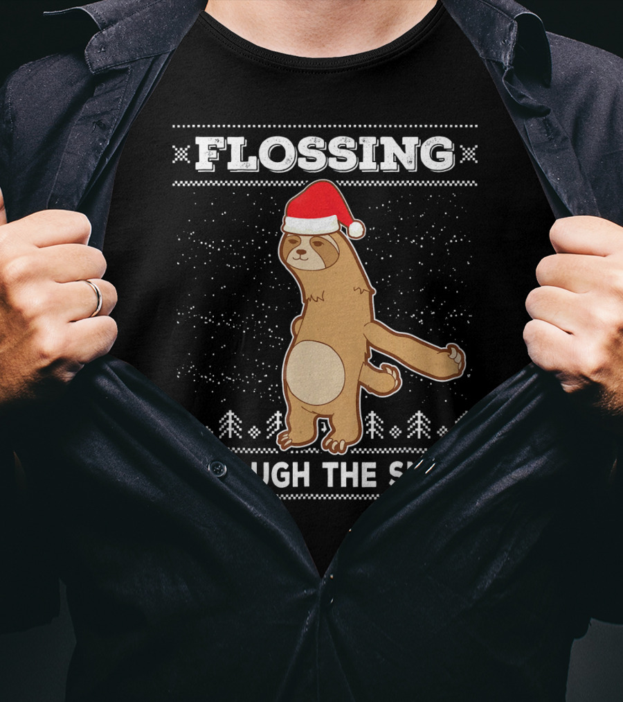 Flossing Through The Snow Sloth Santa's Dance T-Shirt